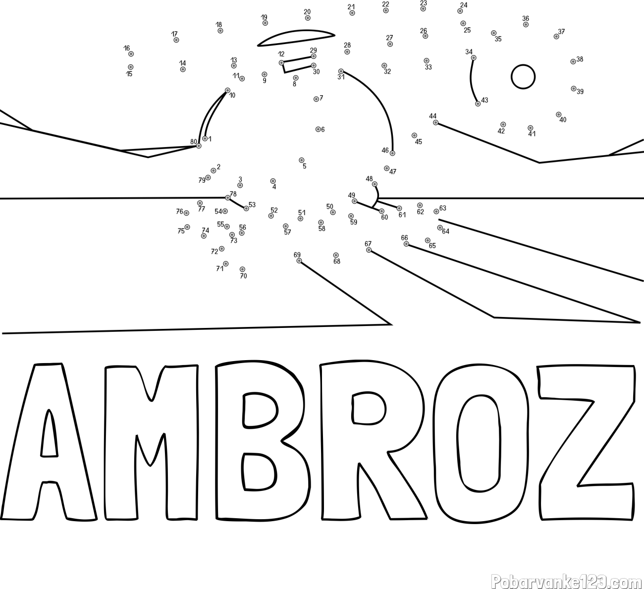 Pobarvanka imena AMBROŽ in pobarvanka helikopterja - poveži številke