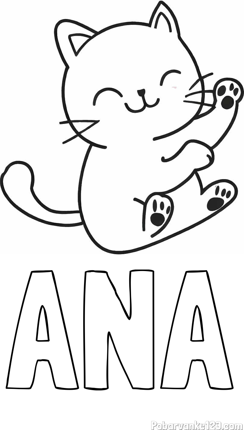 Pobarvanka imena ANA in pobarvanka razigranega mucka