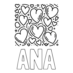 Online izdelana pobarvanka - Pobarvanka imena ANA in pobarvanka s srčki
