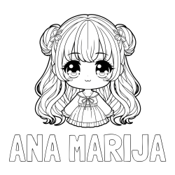 Online izdelana pobarvanka - Pobarvanka imena ANA MARIJA in pobarvanka prikupne punčke v anime slogu