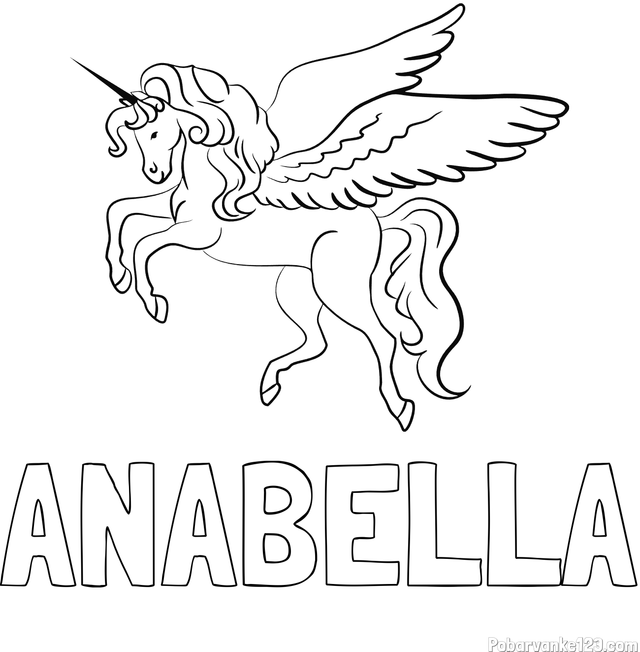 Pobarvanka imena ANABELLA in lepa pobarvanka samoroga