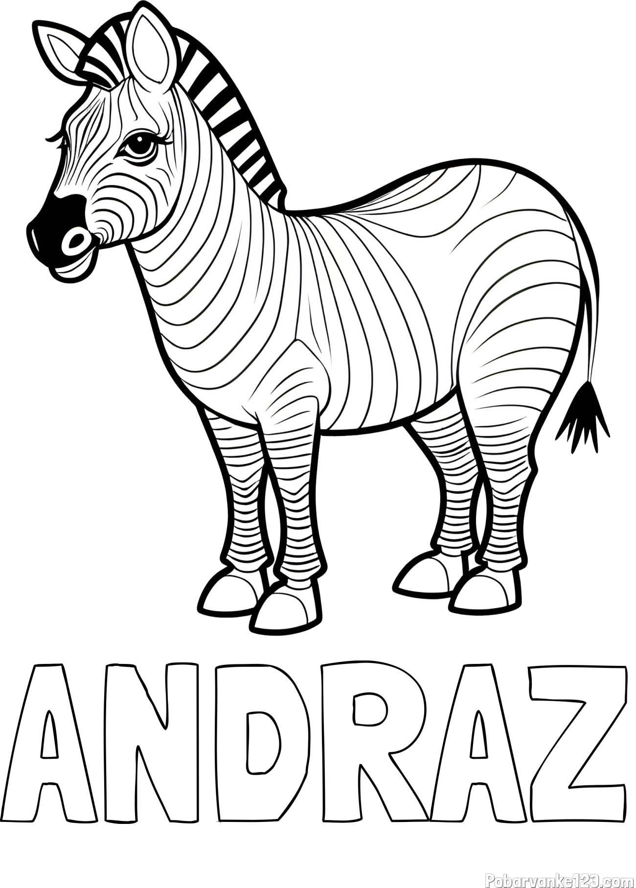 Pobarvanka imena ANDRAŽ in pobarvanka ljubke zebre
