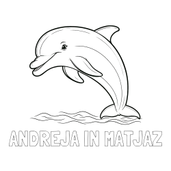 Online izdelana pobarvanka - Pobarvanka imena ANDREJA IN MATJAŽ in otroška pobarvanka nasmejanega delfina v skoku