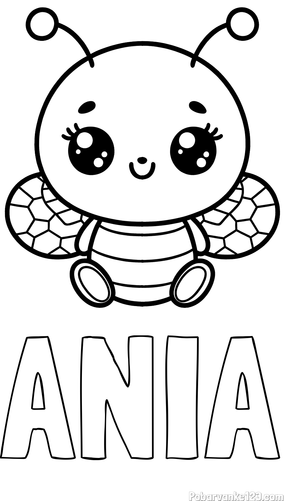 Pobarvanka imena ANIA in otroška pobarvanka ljubke čebele