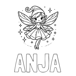 Online izdelana pobarvanka - Pobarvanka imena ANJA in otroška pobarvanka čudovite vile