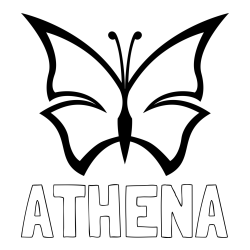 Online izdelana pobarvanka - Pobarvanka imena ATHENA in otroška pobarvanka metulja