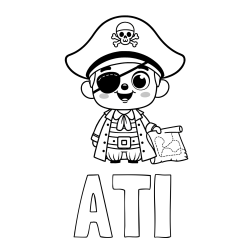 Online izdelana pobarvanka - Pobarvanka imena ATI in otroška pobarvanka ljubkega gusarja z zemljevidom