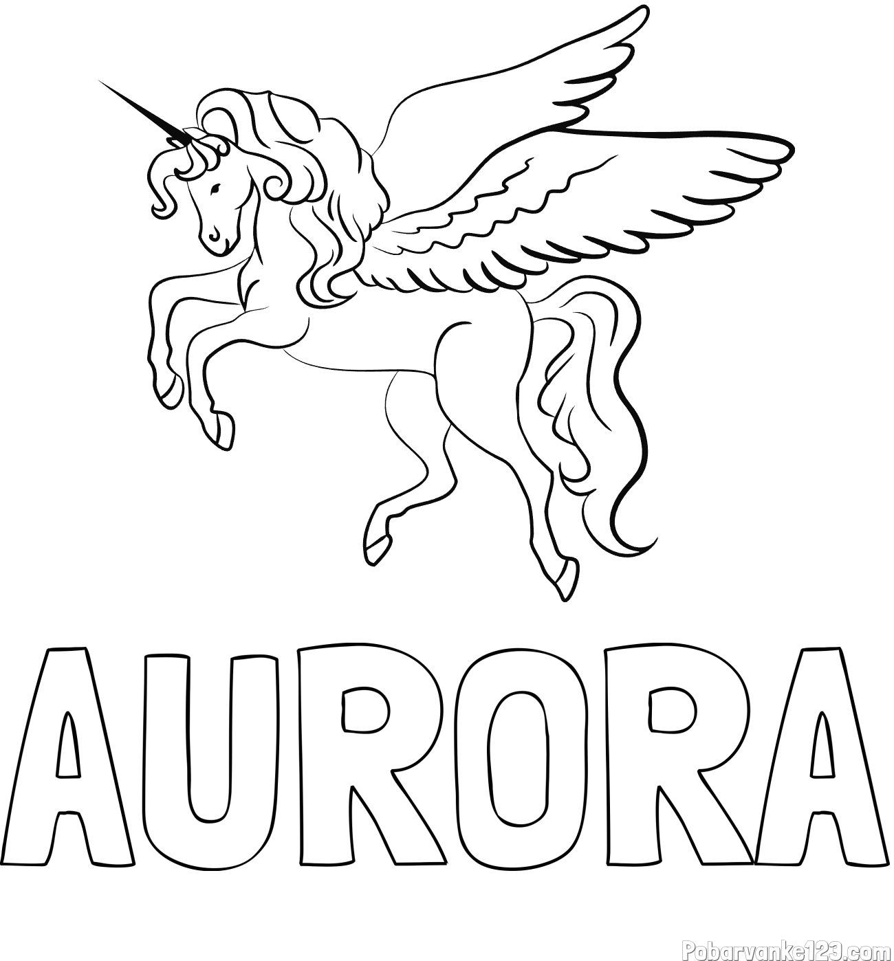Pobarvanka imena AURORA in lepa pobarvanka samoroga