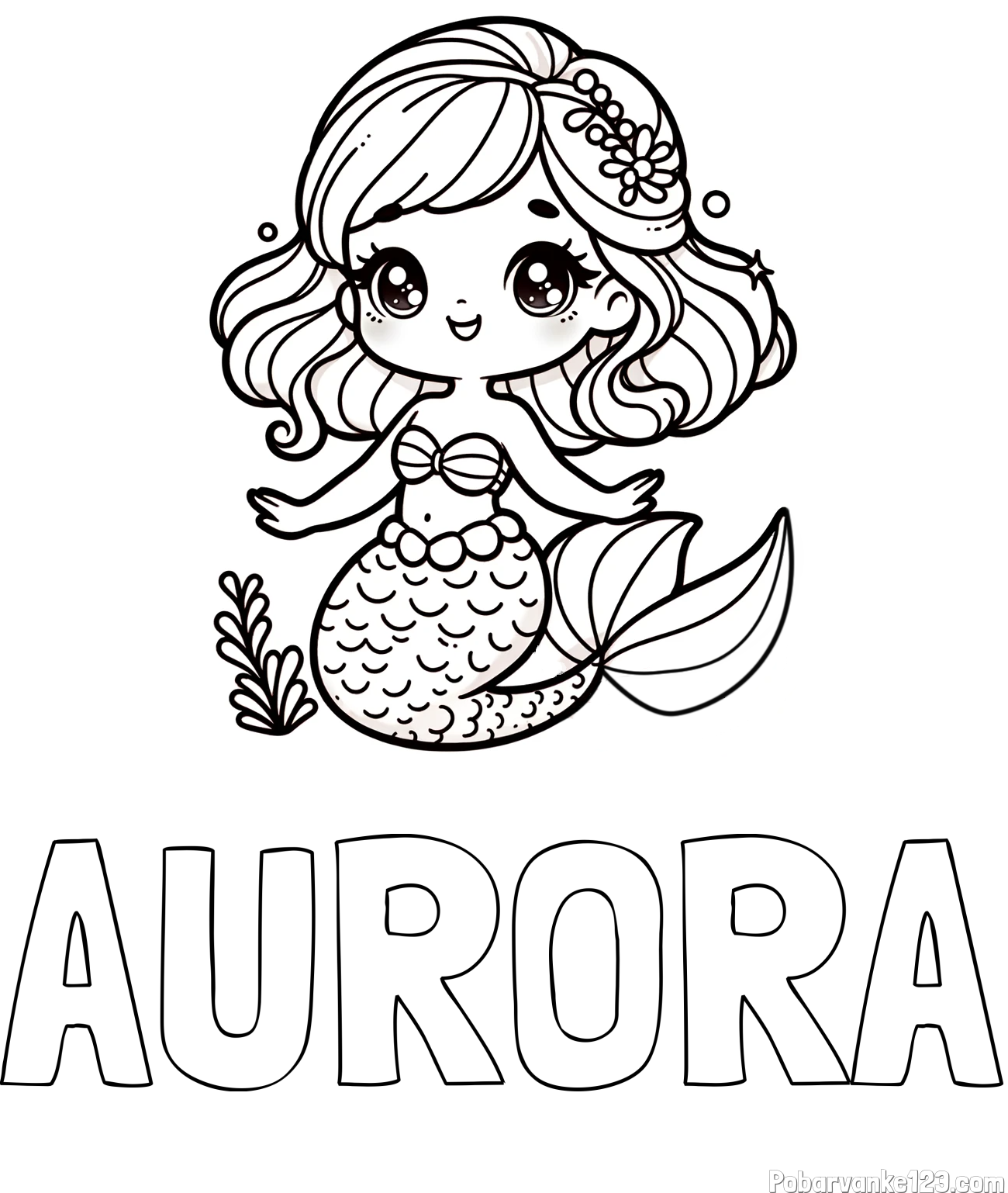 Pobarvanka imena AURORA in pobarvanka simpatične morske deklice