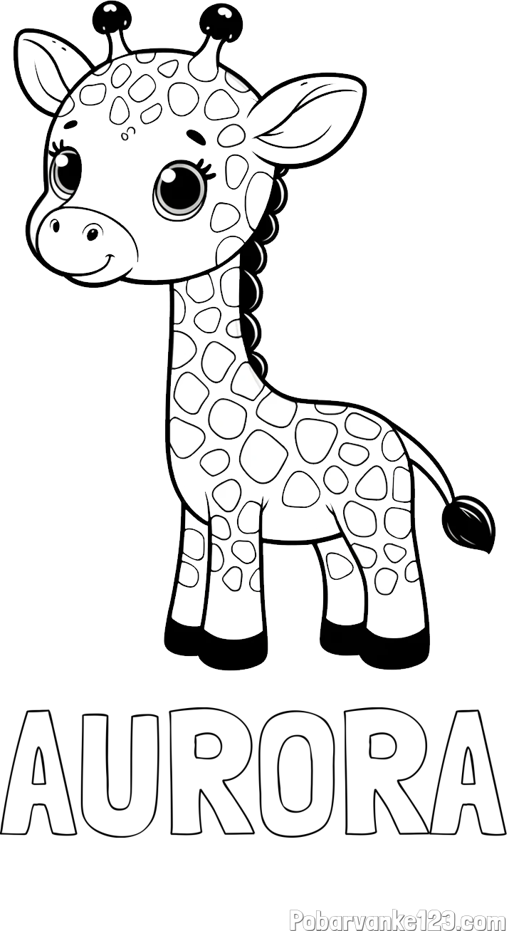 Pobarvanka imena AURORA in pobarvanka simpatične žirafe