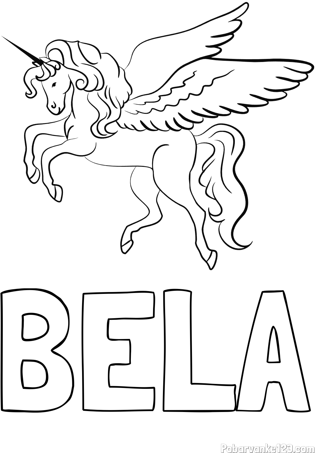 Pobarvanka imena BELA in lepa pobarvanka samoroga