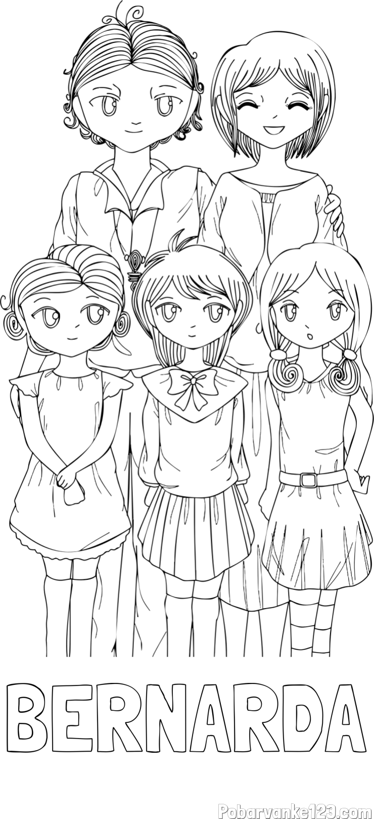 Pobarvanka imena BERNARDA in anime risani junaki