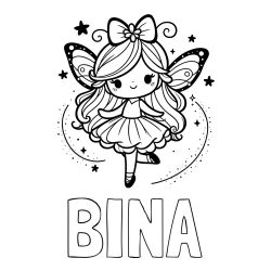 Online izdelana pobarvanka - Pobarvanka imena BINA in ljubka čarobna vila