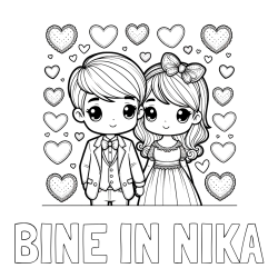 Online izdelana pobarvanka - Pobarvanka imena BINE IN NIKA in pobarvanka dveh zaljubljencev s srčki