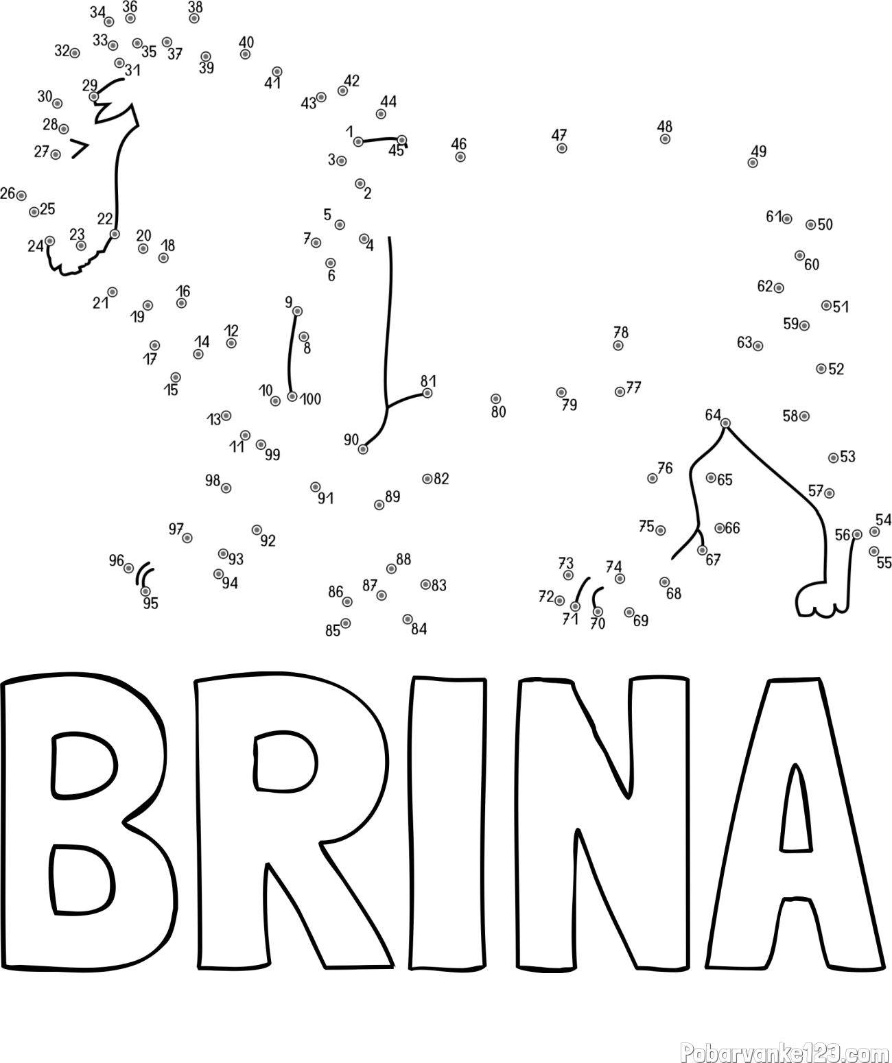 Pobarvanka imena BRINA in pobarvanka leva - poveži številke