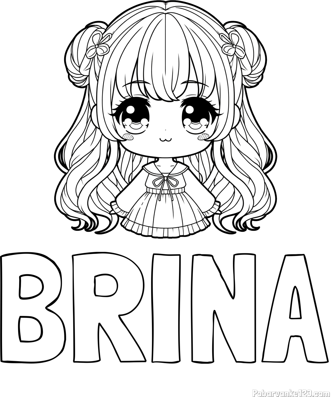 Pobarvanka imena BRINA in pobarvanka prikupne punčke v anime slogu