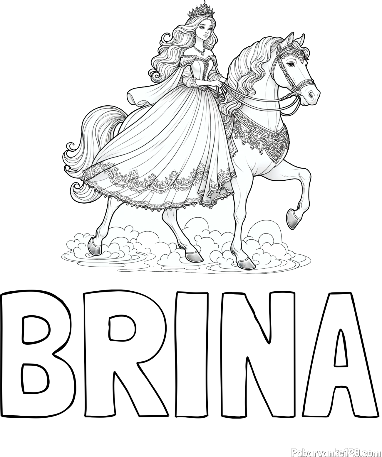 Pobarvanka imena BRINA in pobarvanka princese na konju