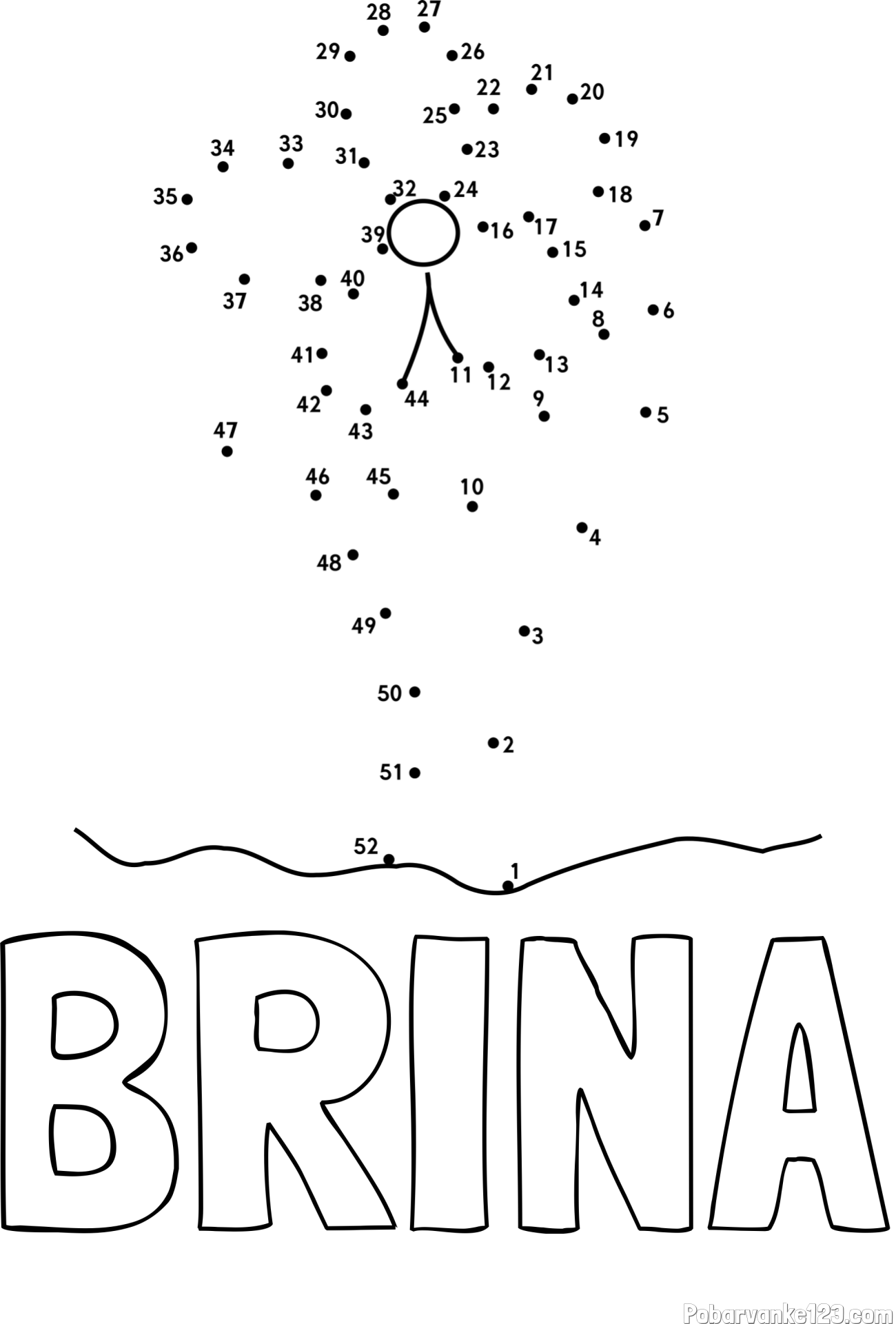 Pobarvanka imena BRINA in pobarvanka rože - poveži številke