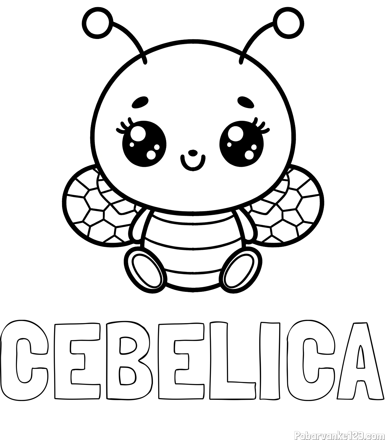 Pobarvanka imena ČEBELICA in otroška pobarvanka ljubke čebele
