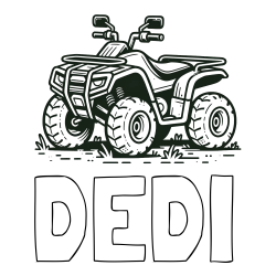 Online izdelana pobarvanka - Pobarvanka imena DEDI in pobarvanka štirikolesnika