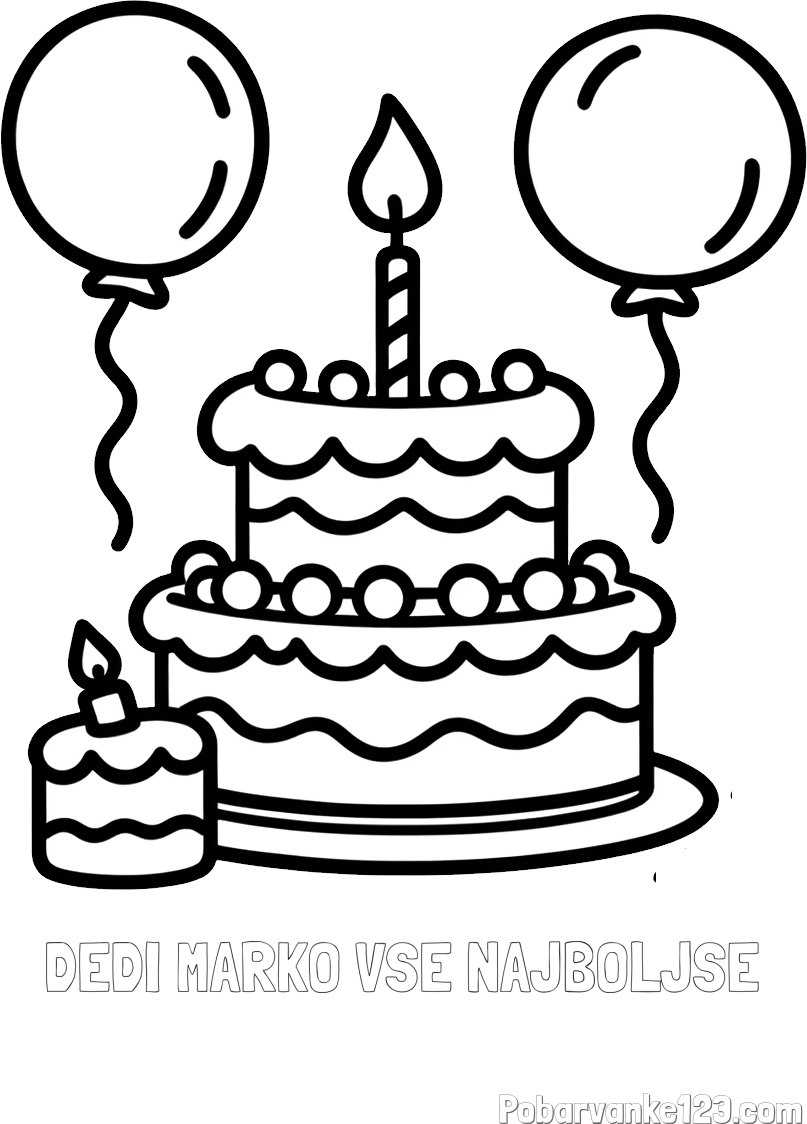 Pobarvanka imena DEDI MARKO VSE NAJBOLJŠE in pobarvanka velike rojstnodnevne torte