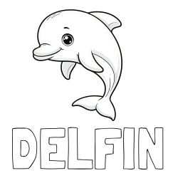 Online izdelana pobarvanka - Pobarvanka imena DELFIN in otroška pobarvanka ljubkega delfina