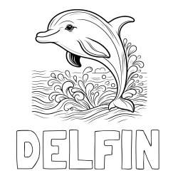 Online izdelana pobarvanka - Pobarvanka imena DELFIN in pobarvanka ljubkega delfina