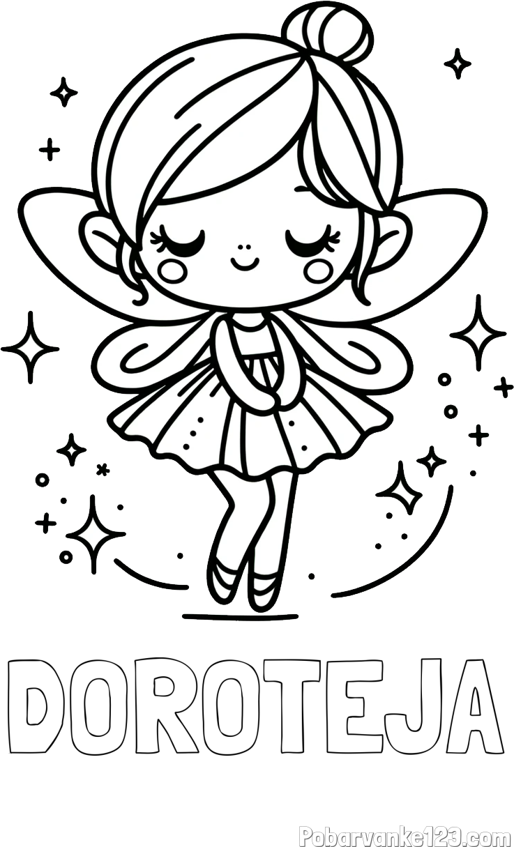 Pobarvanka imena DOROTEJA in otroška pobarvanka čarobne vile