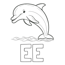 Online izdelana pobarvanka - Pobarvanka imena EE in otroška pobarvanka nasmejanega delfina v skoku