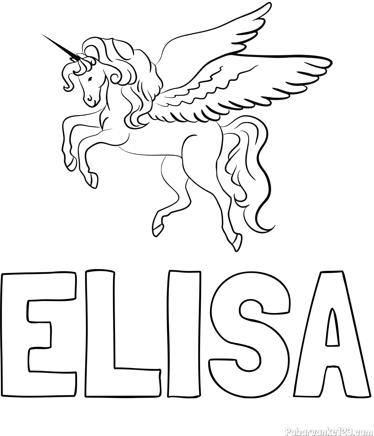 Pobarvanka imena ELISA in lepa pobarvanka samoroga