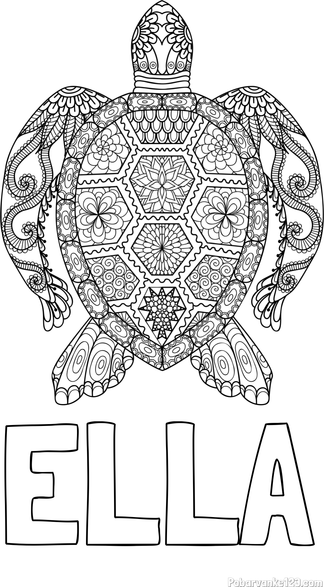 Pobarvanka imena ELLA in pobarvanka želve - mandale