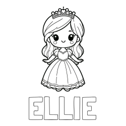 Online izdelana pobarvanka - Pobarvanka imena ELLIE in pobarvanka ljubke princeske