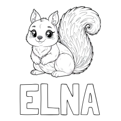 Online izdelana pobarvanka - Pobarvanka imena ELNA in pobarvanka prikupne veverice