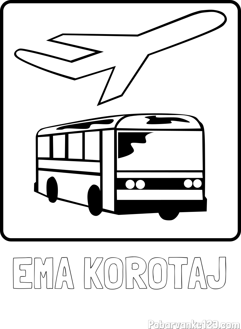 Pobarvanka imena EMA KOROTAJ in avtobus in letalo