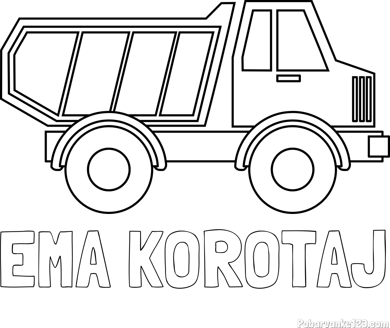 Pobarvanka imena EMA KOROTAJ in otroška pobarvanka tovornjaka za prevoz smeti in drugega tovora