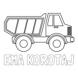 Online izdelana pobarvanka - Pobarvanka imena EMA KOROTAJ in otroška pobarvanka tovornjaka za prevoz smeti in drugega tovora