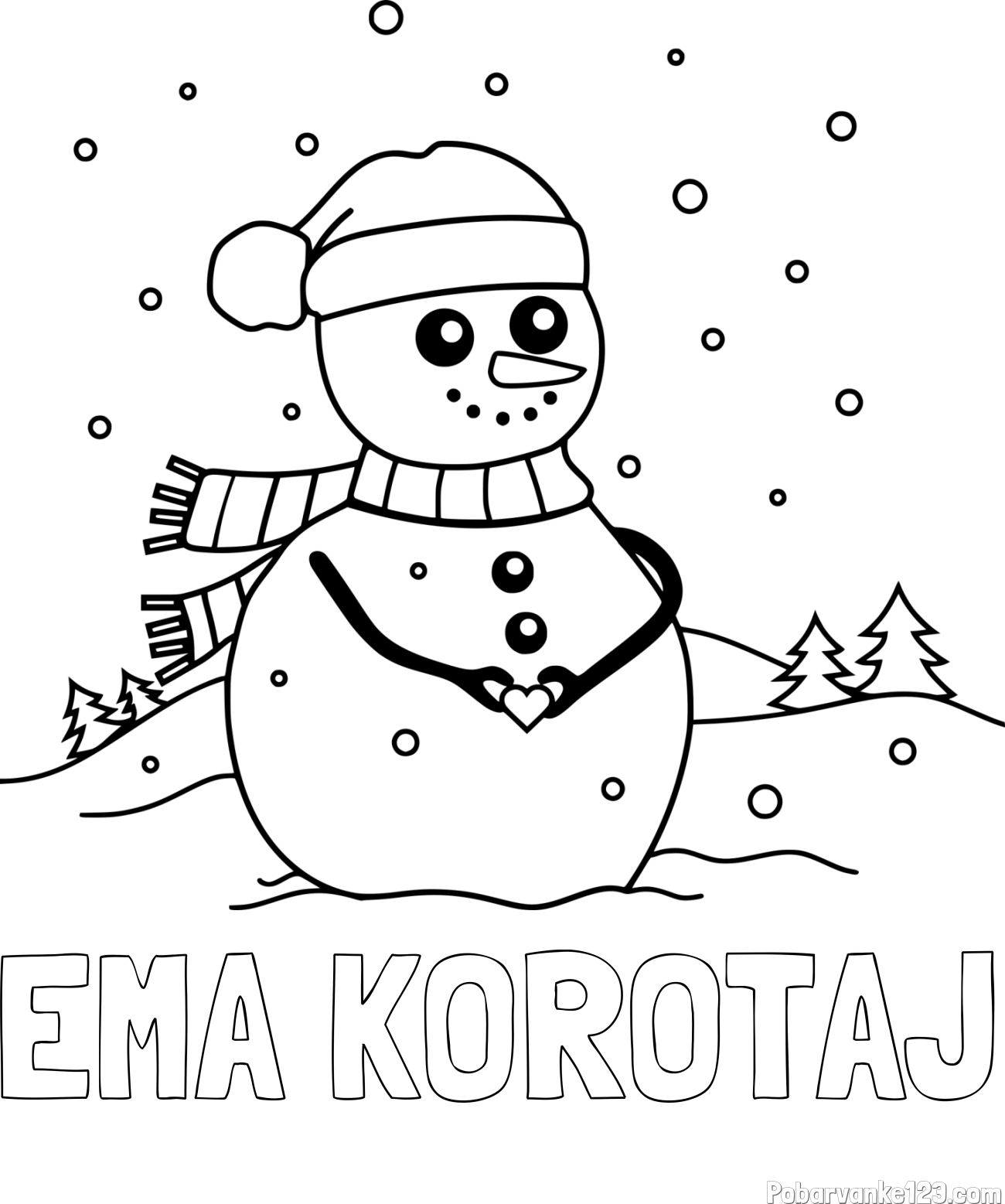 Pobarvanka imena EMA KOROTAJ in pobarvanka prikupnega snežaka