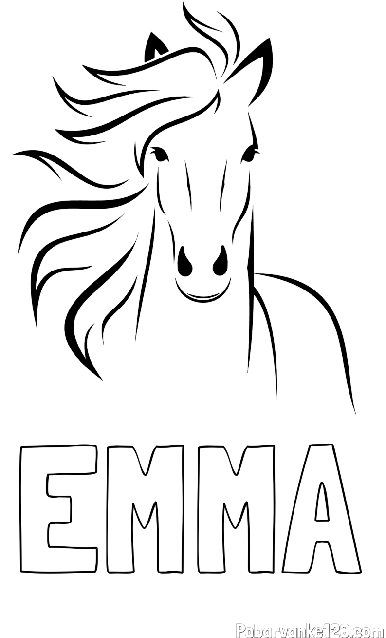 Pobarvanka imena EMMA in lepa pobarvanka konja