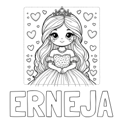 Online izdelana pobarvanka - Pobarvanka imena ERNEJA in pobarvanka ljubke princese obdane s srčki