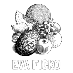 Online izdelana pobarvanka - Pobarvanka imena EVA FICKO in pobarvanka sadja (ananas, melona, jabolka, kivi, grozdje, pomaranča...)
