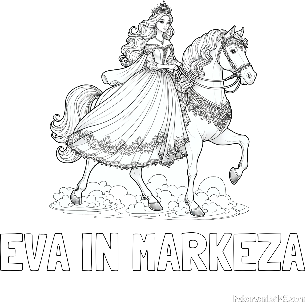 Pobarvanka imena EVA IN MARKEZA in pobarvanka princese na konju