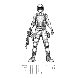Online izdelana pobarvanka - Pobarvanka imena F I L I P in PUBG pobarvanka glavnega junaka narisanega od spredaj