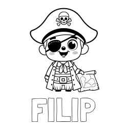 Online izdelana pobarvanka - Pobarvanka imena FILIP in otroška pobarvanka ljubkega gusarja z zemljevidom