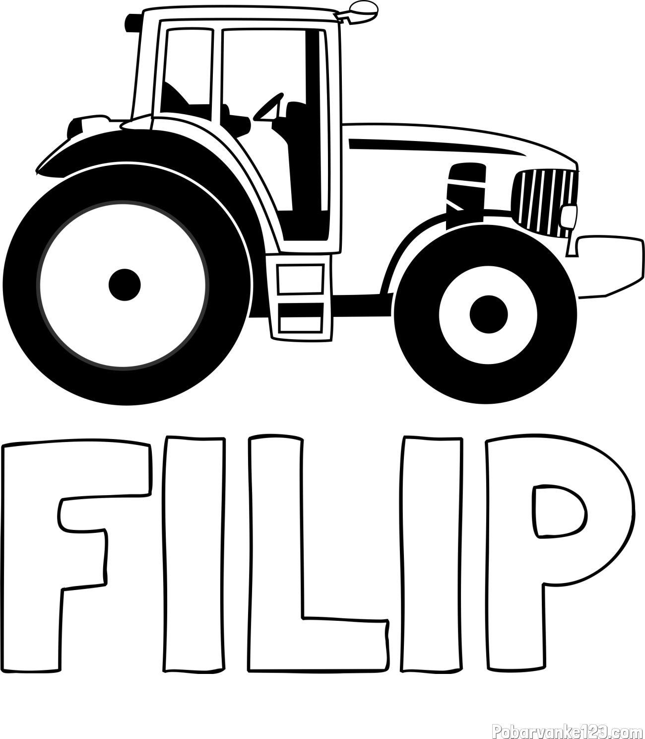Pobarvanka imena FILIP in pobarvanka velikega in zmogljivega traktorja