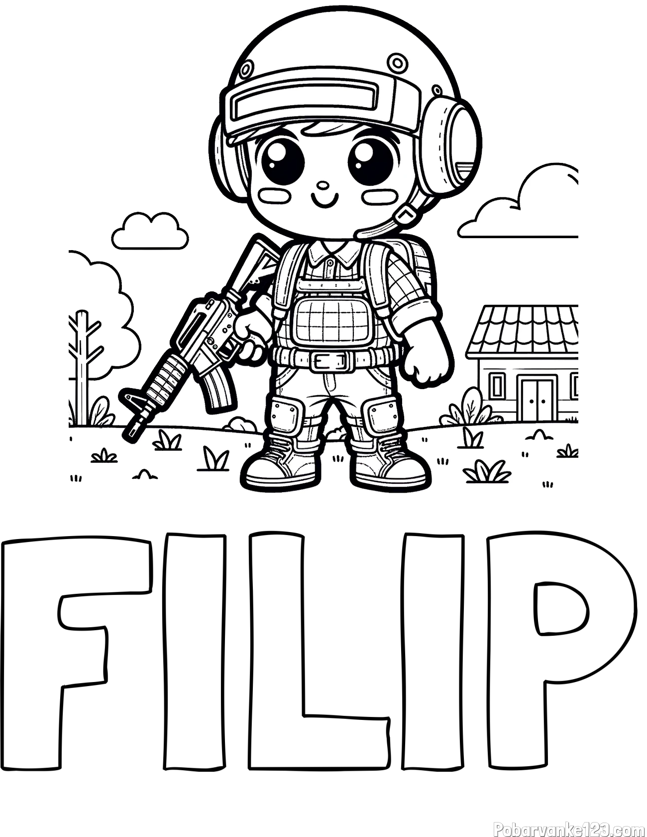 Pobarvanka imena FILIP in preprosta otroška PUBG pobarvanka