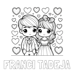 Online izdelana pobarvanka - Pobarvanka imena FRANCI -TADEJA in pobarvanka dveh zaljubljencev s srčki