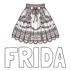 Online izdelana pobarvanka - Pobarvanka imena FRIDA in pobarvanka ženskega krila z mašnico