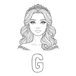 Online izdelana pobarvanka - Pobarvanka imena G in pobarvanka ljubke princese s krono