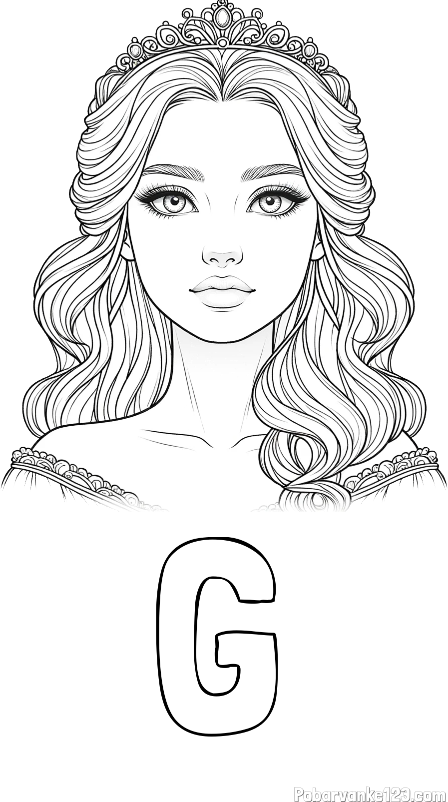 Pobarvanka imena G in pobarvanka ljubke princese s krono