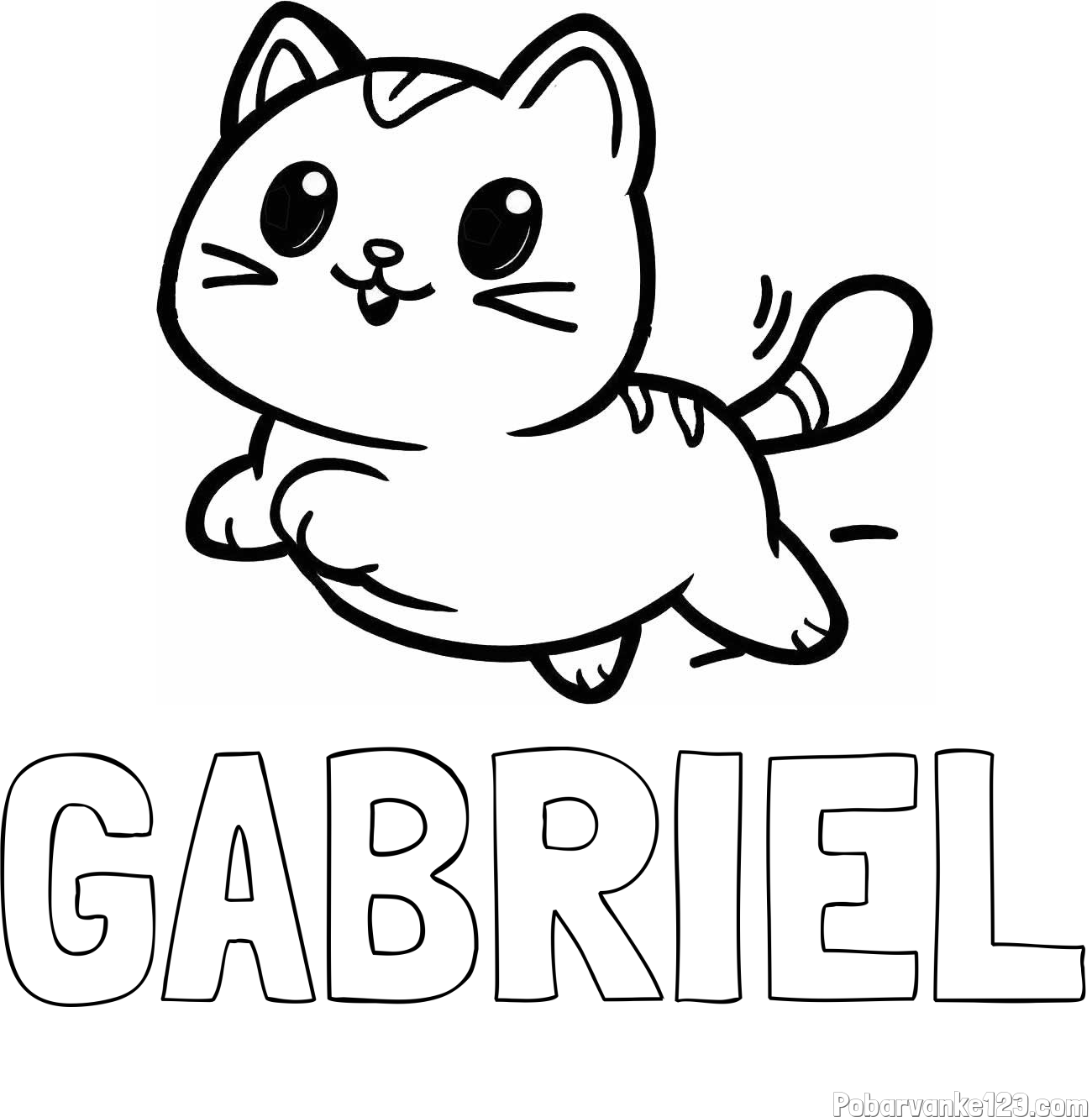Pobarvanka imena GABRIEL in pobarvanka prikupne mačke med tekom
